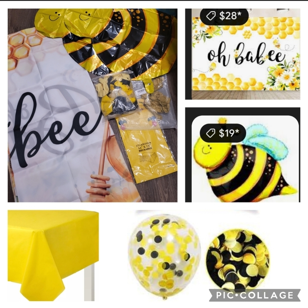 New 40+pcs Bumble Bee Party Pack Confetti Balloons Tablecloth Backdrop/B…